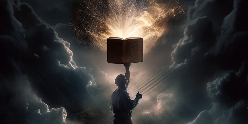 Captivating image of sorcerer with magical, light-emitting tome